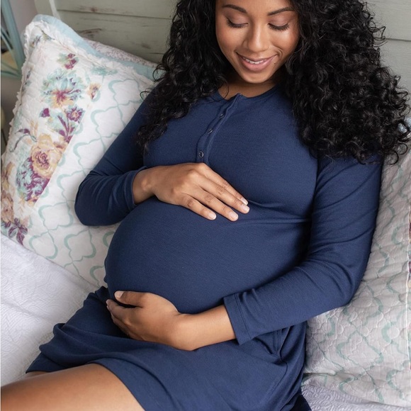 Kindred Bravely Nightgown Betsy Ribbed Bamboo Maternity Nursing Navy Blue Large - Picture 2 of 10